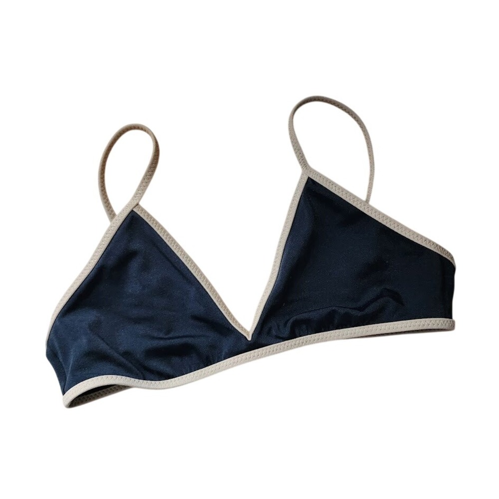 J.CREW Y2K Triangle Bikini Top Black Tan Trim Minimalist Size M